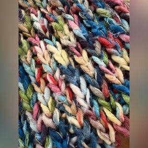Wool Touch Multicolor Chunky Knit Scarf w/ Fringe